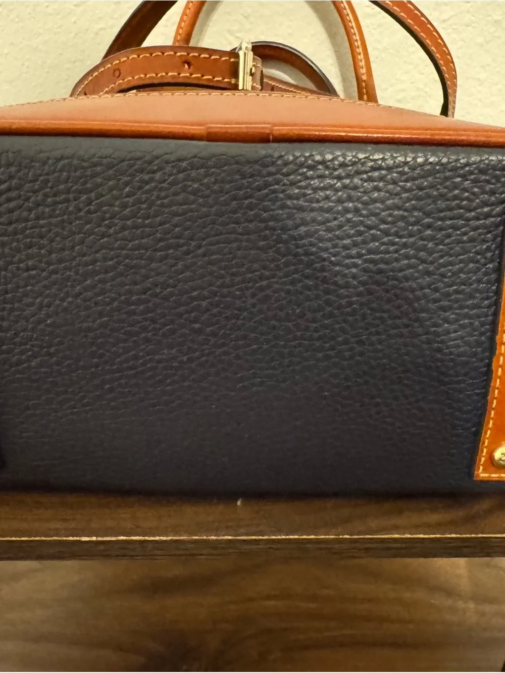 Dooney & Bourke Navy and Tan Pebble Grain Leather Satchel